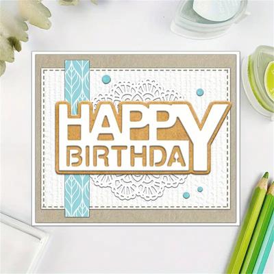Matrices de découpe Joyeux Anniversaire 106x46mm Acier au carbone Gabarits de découpe pour la fabrication de cartes Scrapbooking Emballage Embellissement