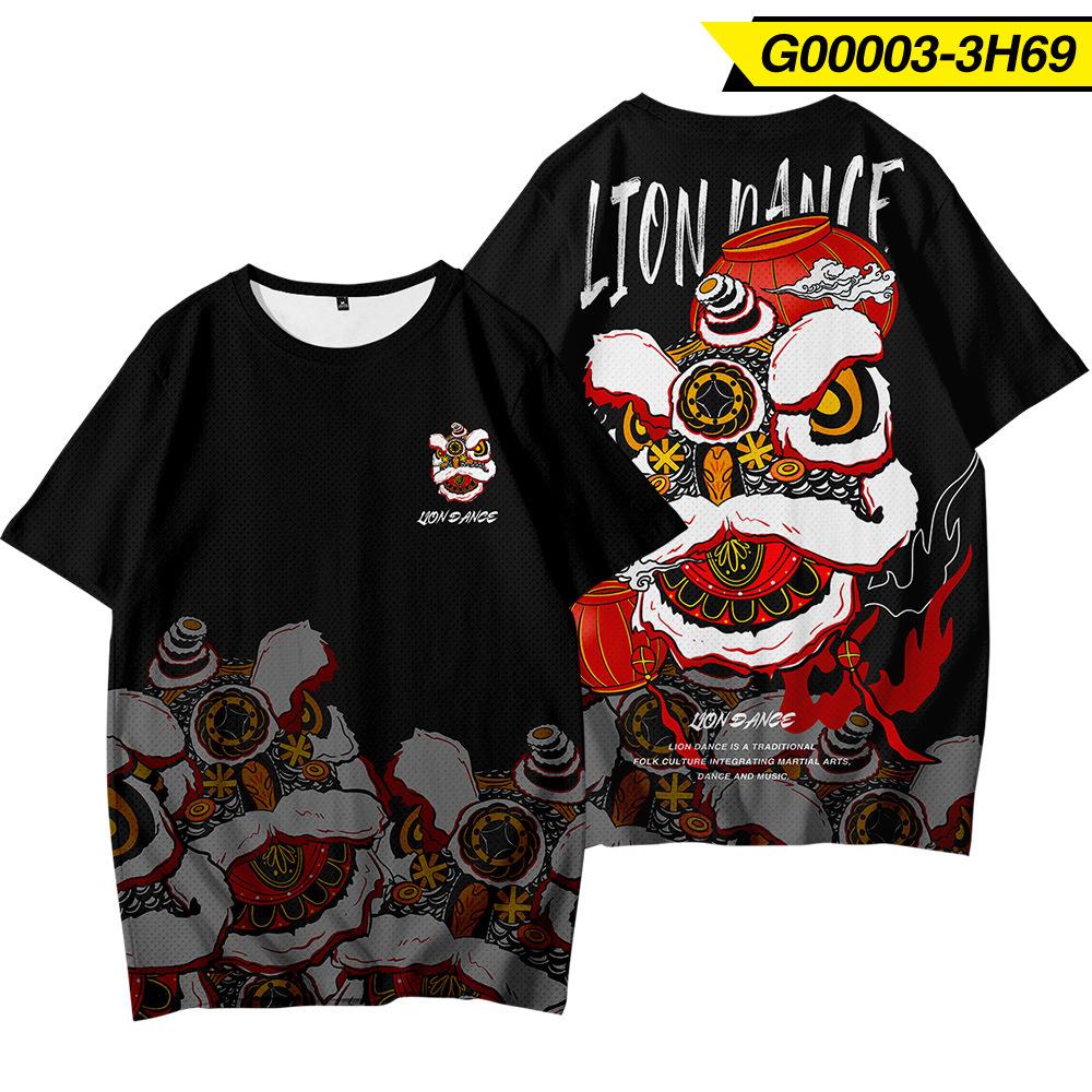 Мужская весенне-летняя повседневная футболка с принтом «Танец дракона и льва» и 3D нематериального культурного наследия Китая S чёрный