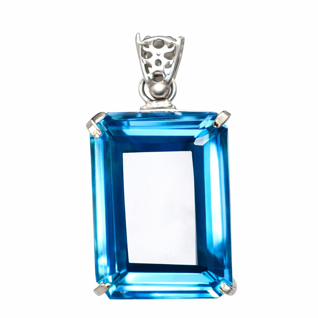 Natural Blue Topaz 91 Ct Emerald Cut 925 Sterling Silver Pendant