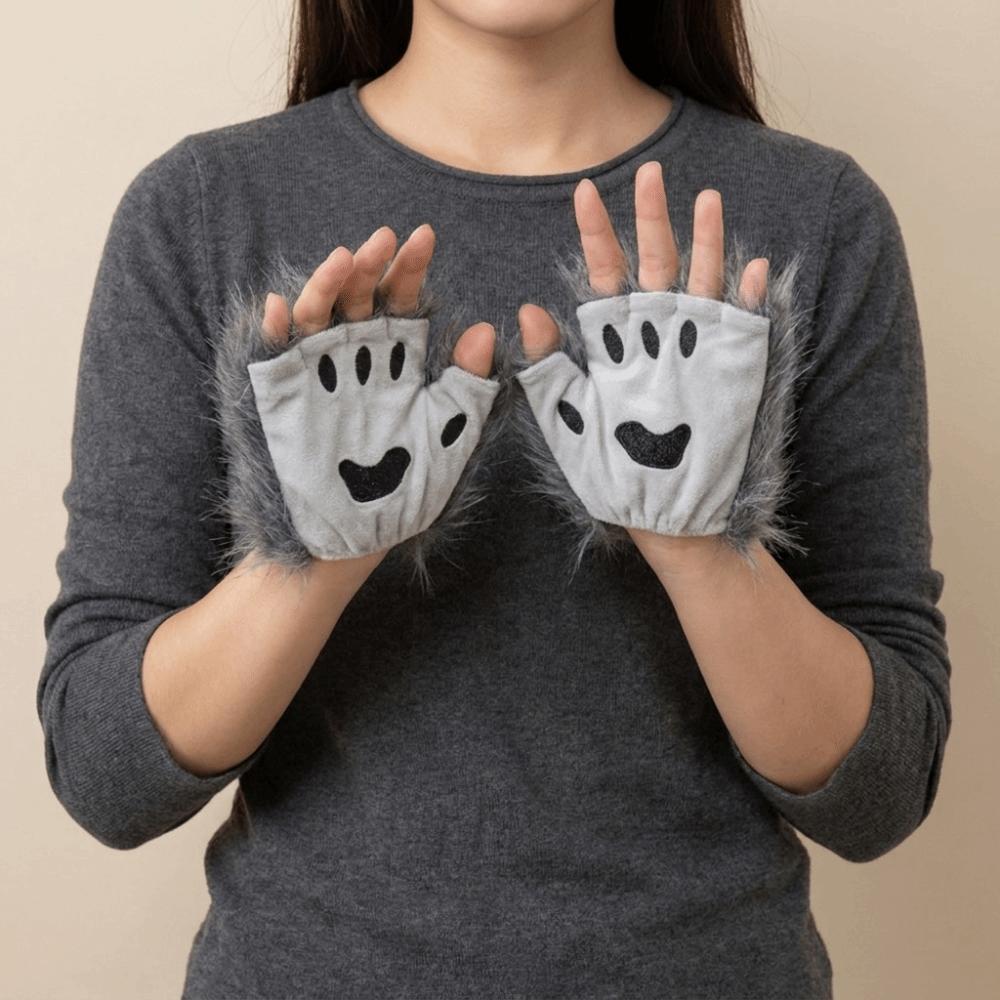 Polyester Bärenpfoten Handschuhe Halbfinger Katzenpfoten Fäustlinge Raubtierkralle Halloween Handschuhe Cosplay