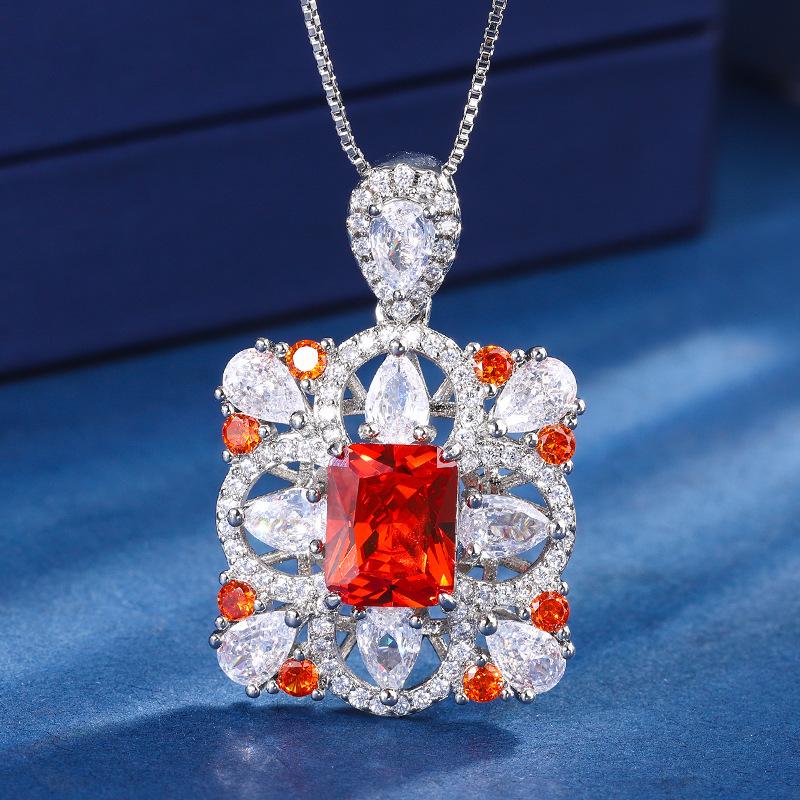 Jewelry Copper Bottom Gold Plated Jewelry Set Simulation Color Treasure Rectangle Color Diamond Set Female Main Stone 8 * 10