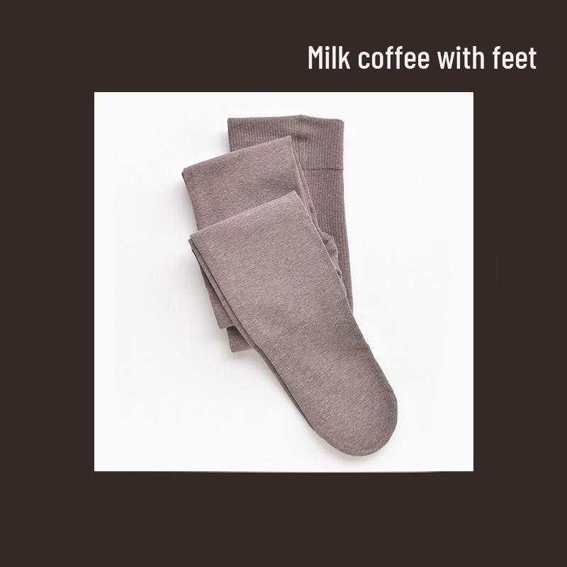 Autumn/Winter High Waist Gray Striped Cotton Base Layer Tights for Women