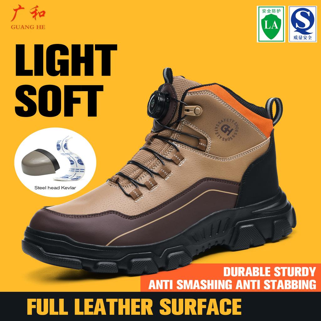 rotating button safety shoes with steel toe cap anti smash anti puncture winter lightweight safety shoes men ankle safety boots