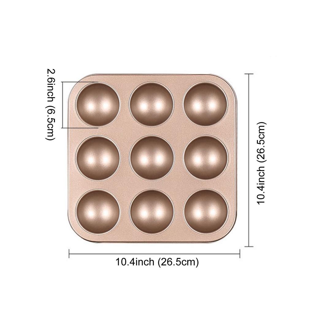 9 Tassen Antihaft-Halbkugel-Cupcake-Metall-Cupcake-Tablett aus Karbonstahl