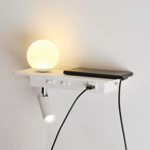 USB Charging Reading Wall Sconce with Switch Hotel Bedroom Bedside Wall Lamp with Shelf Adjustable Spotlight Book Light 5W