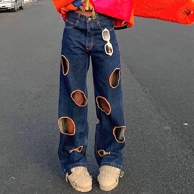 2022 Ripped Trendy Denim Women's Jeans Wide Legs Casual Streetwear Female Holiday Harajuku Pants Denim Trousers Wide Leg Pants