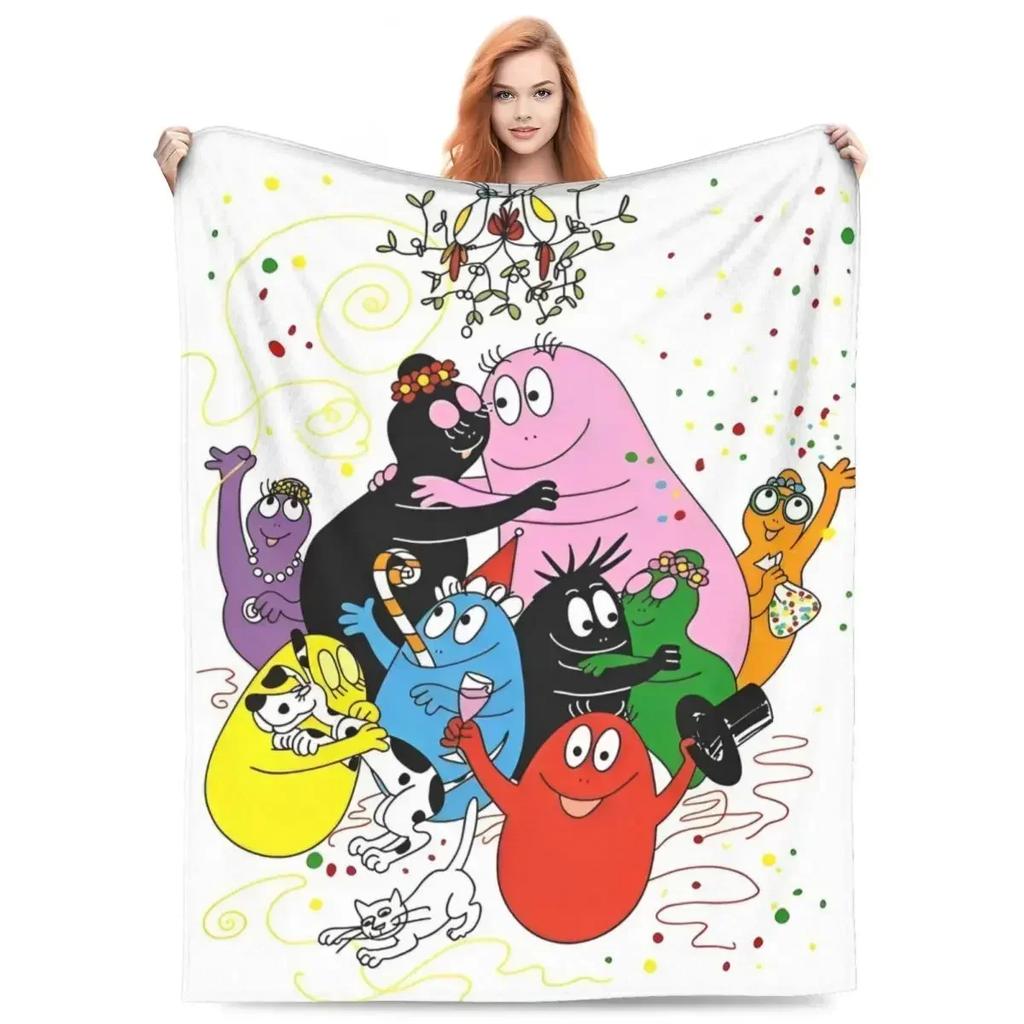 Barbapapa Coral Fleece Plush Throw Blanket Cute Cartoon Blankets for Sofa Travel Lightweight Bedding Throws