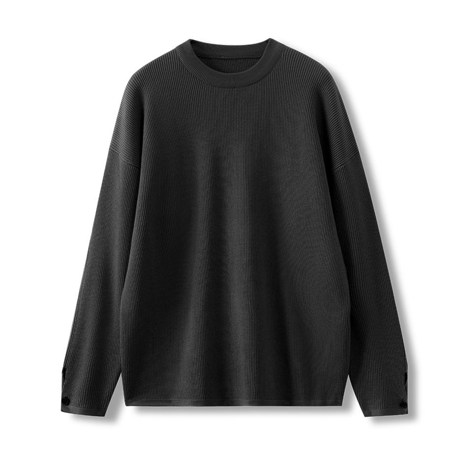 

Однотонный вязаный свитер с длинными рукавами и круглым вырезом, мужской свитер на осень и зиму, большой размер, свободный вязаный свитер, сохраняющий тепло S чёрный