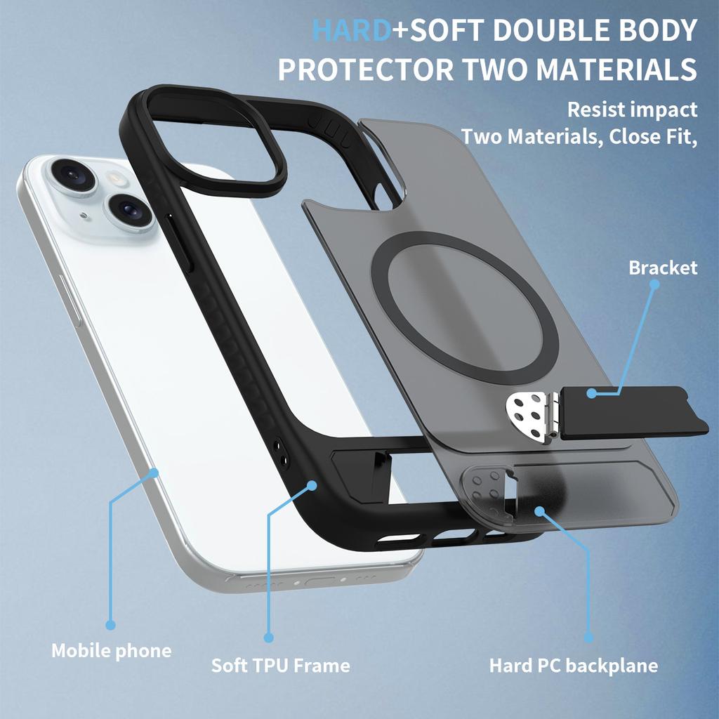 Matte Military Grade Shockproof Stand Phone Case for Magsafe Mag Safe Iphone 16 E 15 Pro Max 14 Plus 13 12 14Pro 16Pro 15Pro Phone Cover with Stand