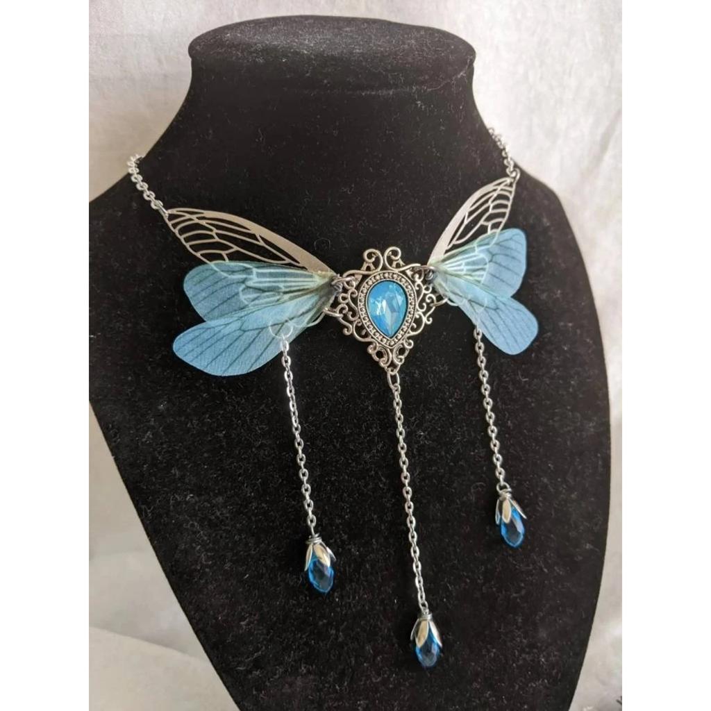 Enchanted Faerie Queen Necklace Wing Charm Goth Aesthetic Fashion Necklaces Y2k Summer Jewelry