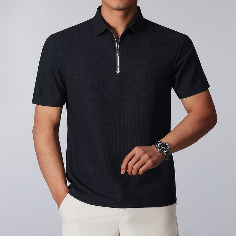 New Zipper Design Comfortable and Versatile Commuter Breathable Short-sleeved POLO Shirt Men's Stand Collar Casual Half-sleeved