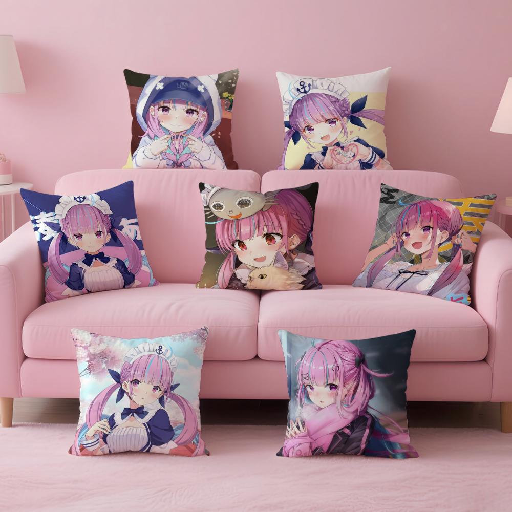 Cute Virtual Japanese Vtuber MMinato Aqua Cushion Cover Pillow Case Soft Skin Friendly Fabric Concealed Zipper