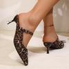 Fashion Elegant Leopard Mid Heels Bow Slippers Fashion Sandals Summer Pointed Toe Sexy Pumps Women Shoes Dress Designer Zapatillas