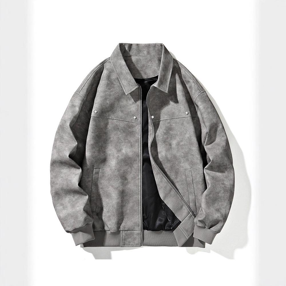 Jacket Men's Spring and Autumn New American Trend Retro PU Leather Jacket Fleece Lapel Jacket