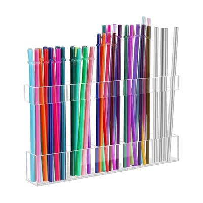 Efficient Clear Acrylic Straw Organizers With Strong Adhesive Tape For Kitchen Cabinet Door Countertop Storage