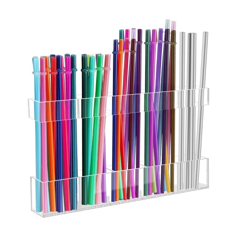 

Space Saving Cabinet Mounted Straw Holder 9.8 Inch Clear Acrylic Design With Removable Stickers For Home Organization 1
