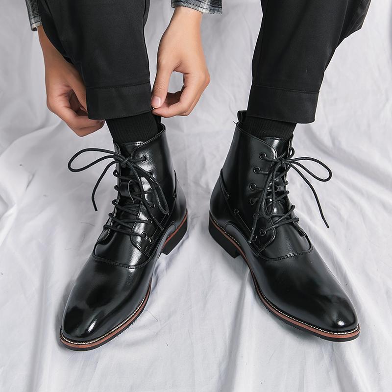 

Чоловічі високі чоботи, сукня з кінчиками крил, офіційні шкіряні чоботи-броги, смокінг, весільні піджаки, чоловічі черевики для сідла EU:38 чорний