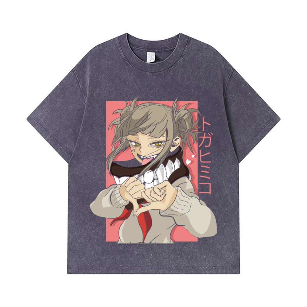 275 GSM Washed T-shirts 100% Cotton My Hero Academia V19 Toga Print Unisex Heavy Cotton T Shirt