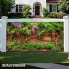 2D Wisteria Flower Vines Wooden Fence White Country House Backdrop Garden Wall Tapestry