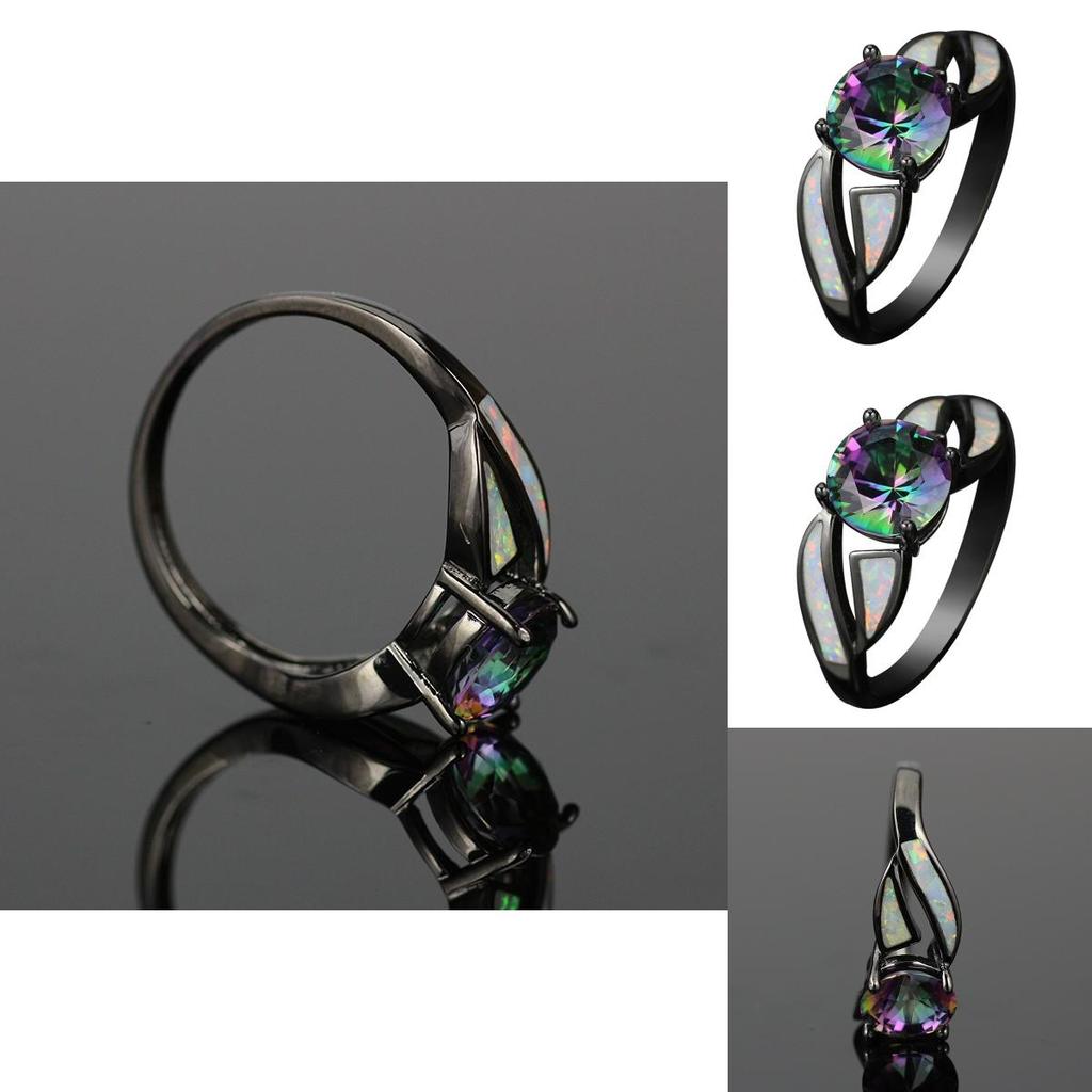 Vintage Geometric Alloy Engagement Ring With Multicolor Water Drip Stones For Gift Giving