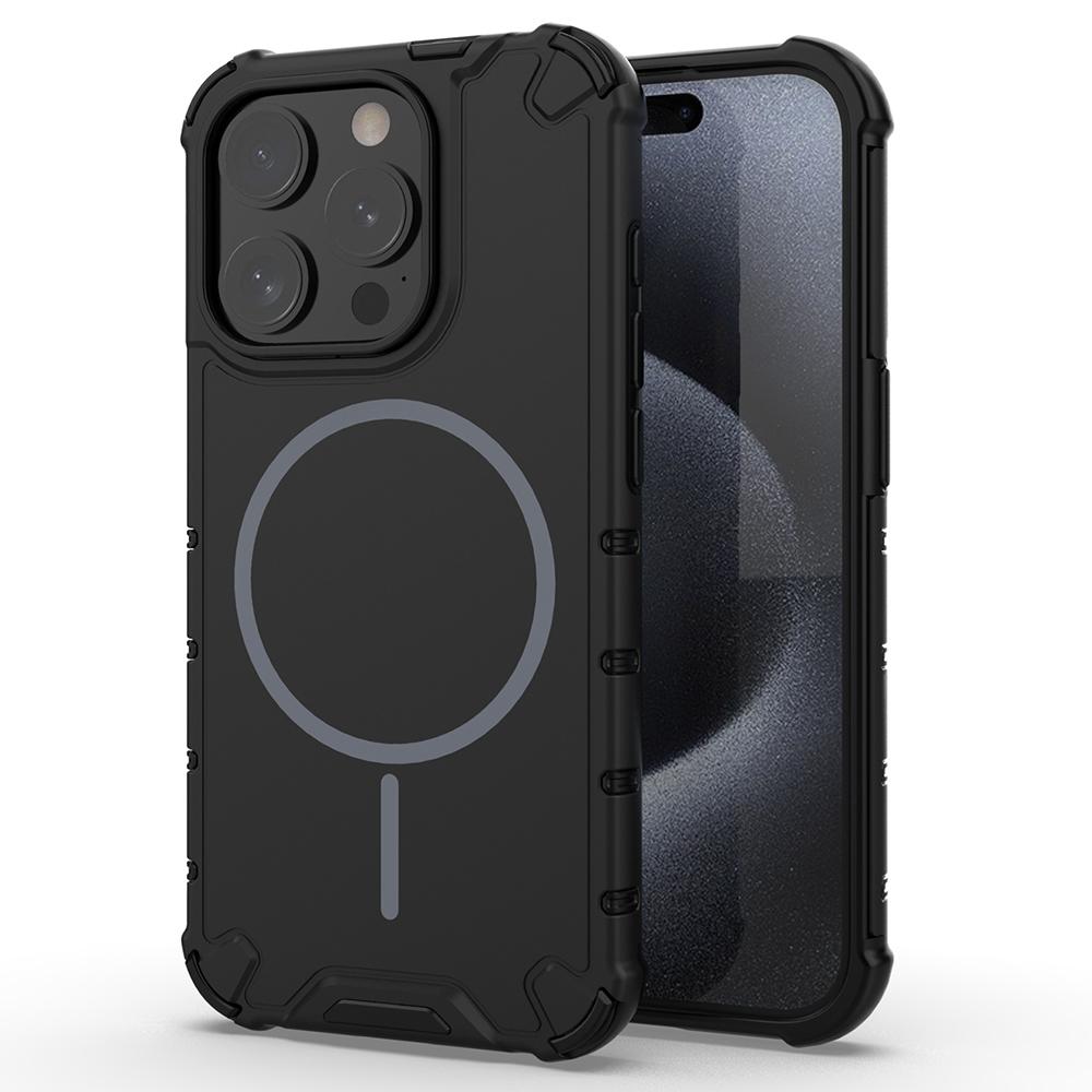 For iPhone 15 Pro Max Magnetic Case Corrugated Texture Heat Dissipation Shockproof TPU+PC Phone Back Cover