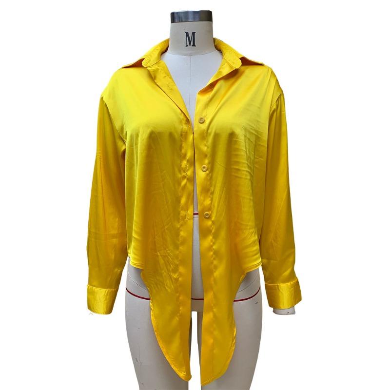 Dámská móda pro jaro a podzim ve větších velikostech, temperamentní košile s klopou a dlouhým rukávem, odhalující pupík, krátké dámské topy