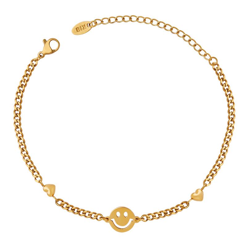 18K Gold Smiley Face Bracelet - European & American Design, Titanium Steel, Simple & Versatile (E141)