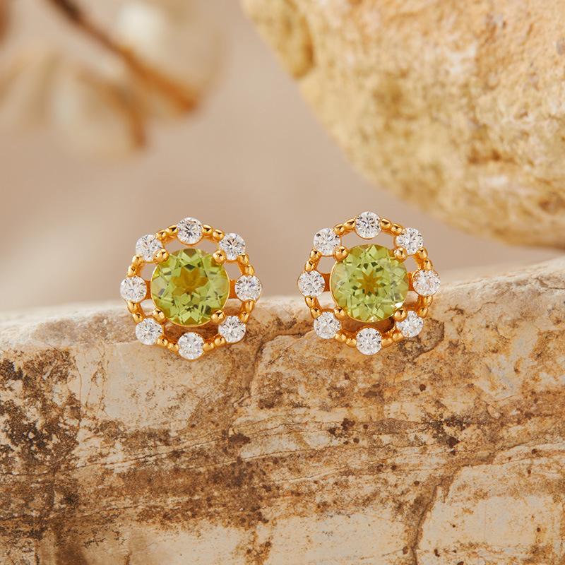 S925 Sterling Silver Natural Topaz Citrine Amethyst Olive Garnet Color Treasure Ring Women'S Jewelry Set Earrings