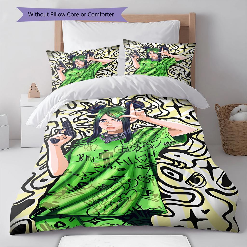 Billie Eilish Pattern Bedding,Quilt Set Quilt Cover Pillowcase Home Birthday Gift (1 * Duvet Cover + 2 * Pillowcase, Without Core)