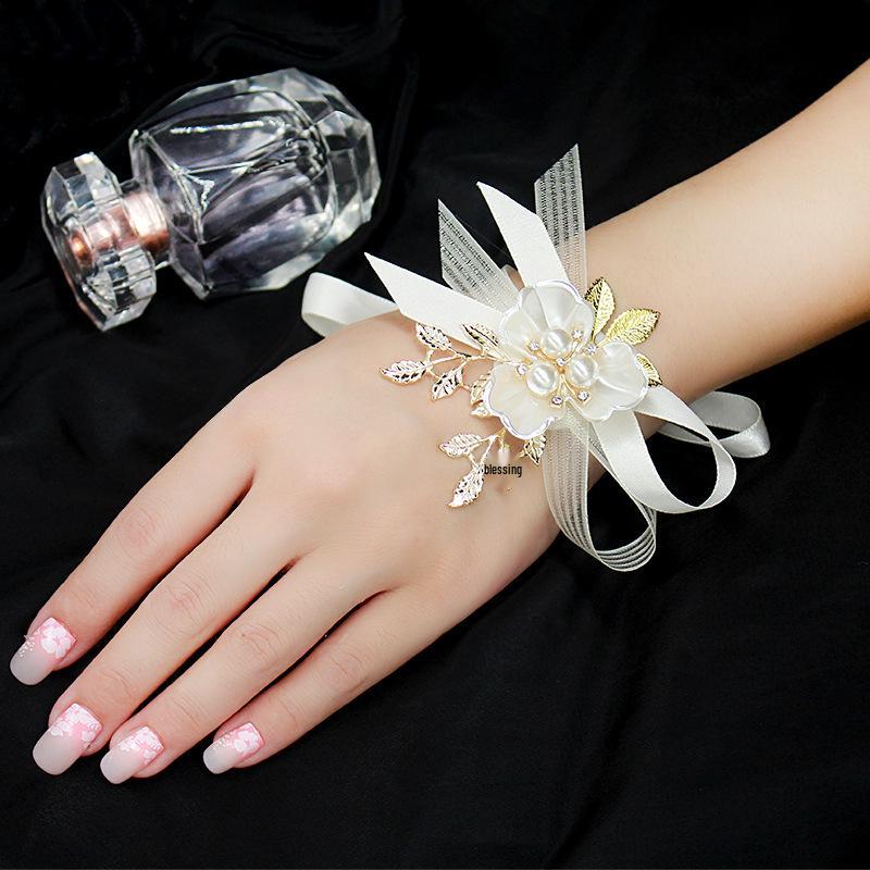 Свадебный бутоньерка и бутоньерка в корейском стиле Мори: Браслет и цветок на руку для подружки невесты, невесты, шафера.