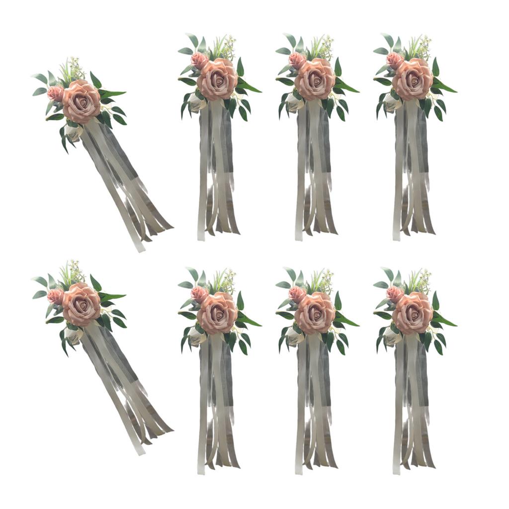 Set Of 6 Sophisticated Florals Pews Decoration with Ribbons Chair Back Ornament for Church Ceremonies and Weddings