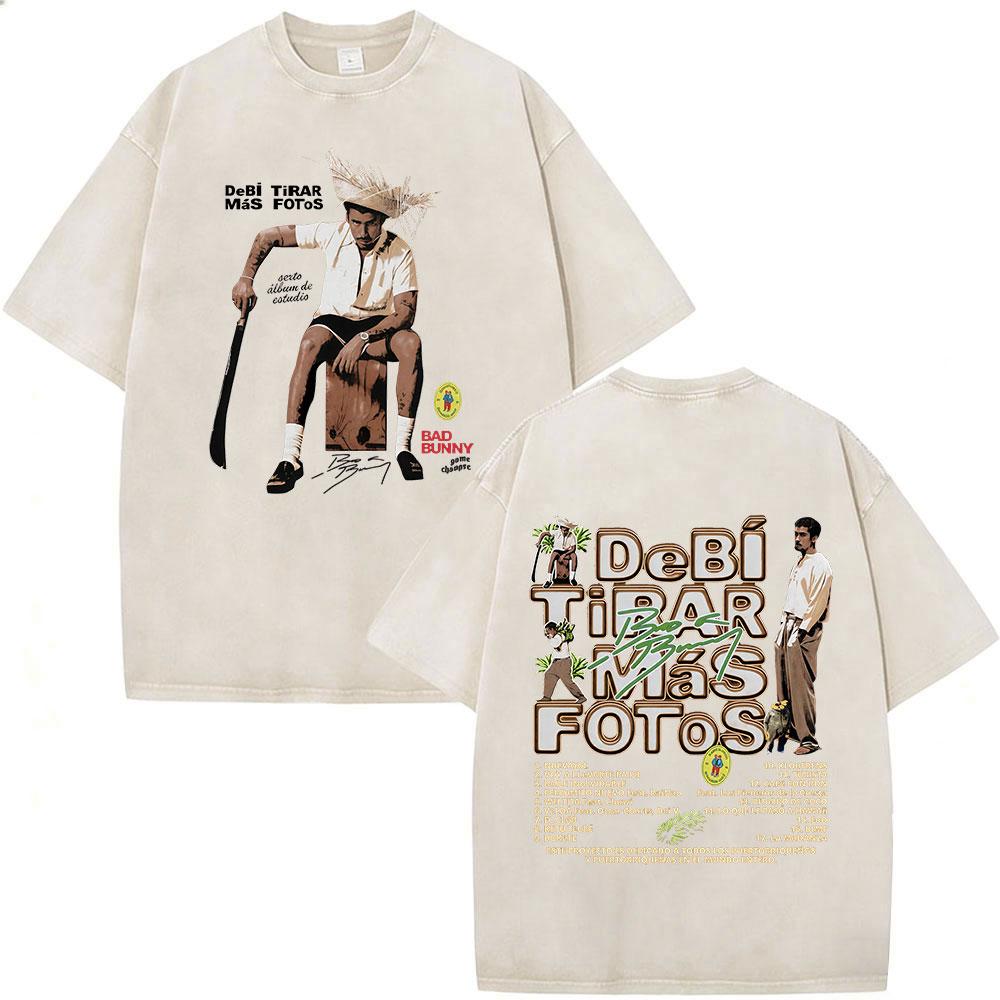 Rapper Bad Bunny Debi Tirar Mas Fotos DTMF Vintage Washed T Shirts Men Women Clothing Fashion Hip Hop ONeck Tshirts Streetwear