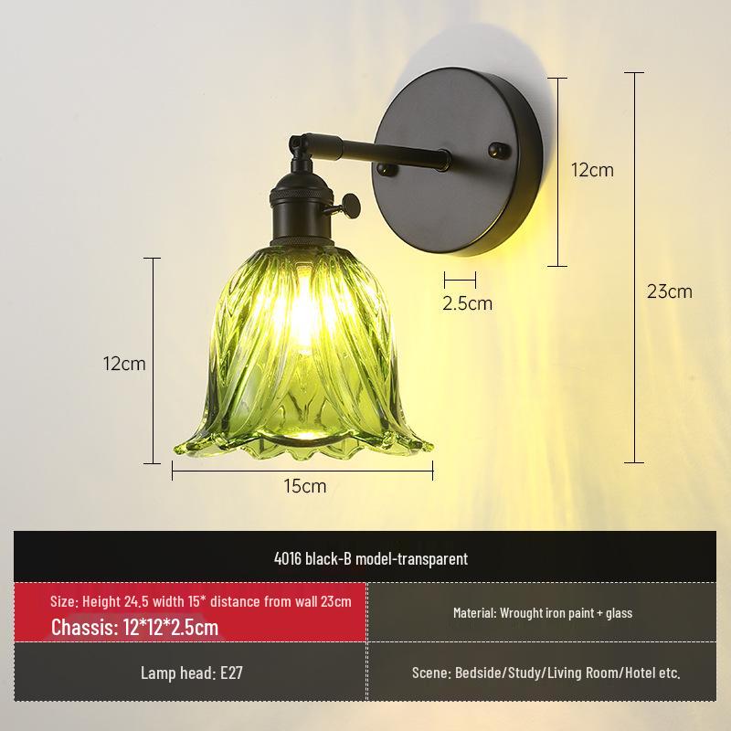 Vintage Japanische Grüne Glas Schmiedeeisen Wandleuchte - Nordische Moderne Nachttisch- & Schminktischleuchte