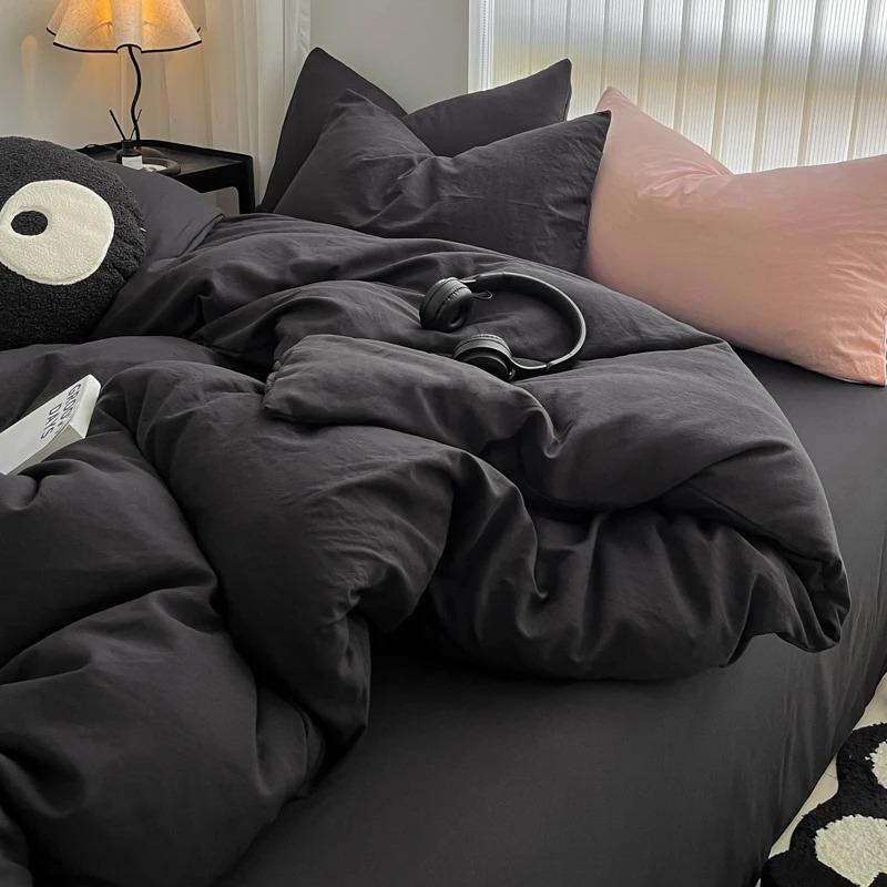 Pure Black Duvet Cover Microfiber Solid Color Bedding Set,3pcs Comforter Cover Home Bedroom Decor Quilt Cover with 2 Pillowcase