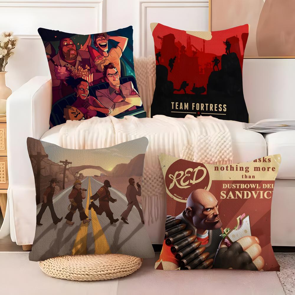 Tf2 Team Happy Game T-Team Fortress 7 Pillow Case Natural Linen Double-Sided Printing Sofa Home Decor Cushion Cover