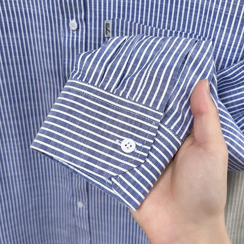 FAPAI Men's Striped Cotton Linen Blend Long Sleeve Shirt