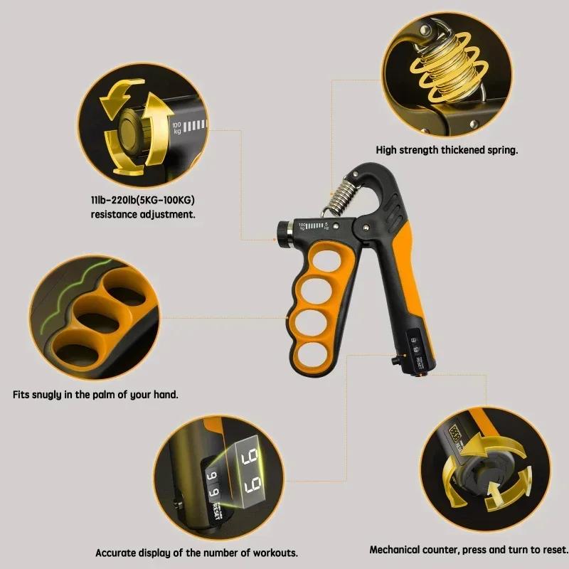 NEW 1PC 5-100KG Electronic Counting Adjustable Grip Strengthener for Rehabilitation Hand Wrist Muscle Strength Recovery Exercise