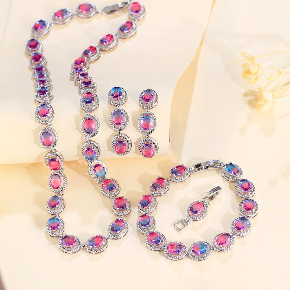Necklace Earrings Bracelet Zircon Bridal Wedding Dress High-End Jewelry Temperament Three-Piece Dress Dress Dinner Set Chain