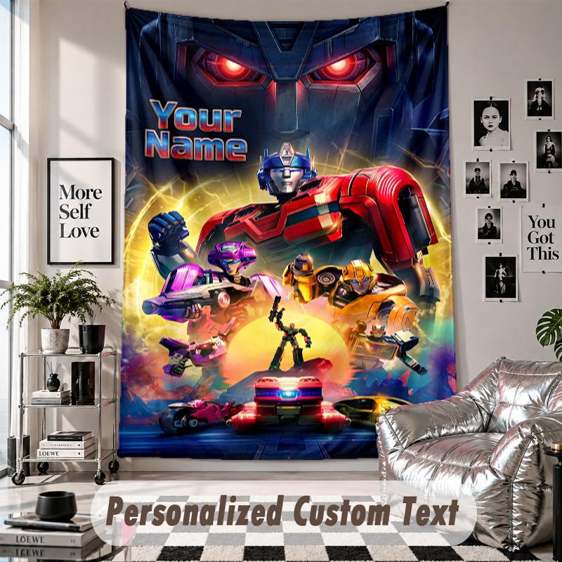 Wall Hanging Tapestry With Custom Name & Text, Transformers Decorative Tapestry For Bedroom