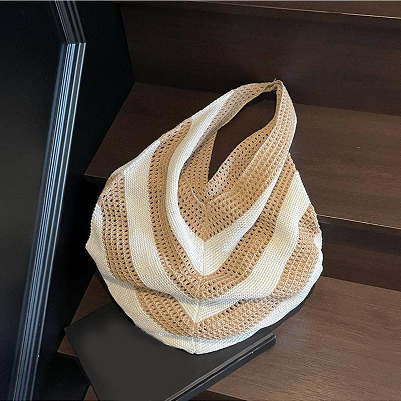 Women Crochet Tote Hollow out Beach Large Capacity Fashi Knitted Hobo Simple Shopping Bag for Travel Vacati