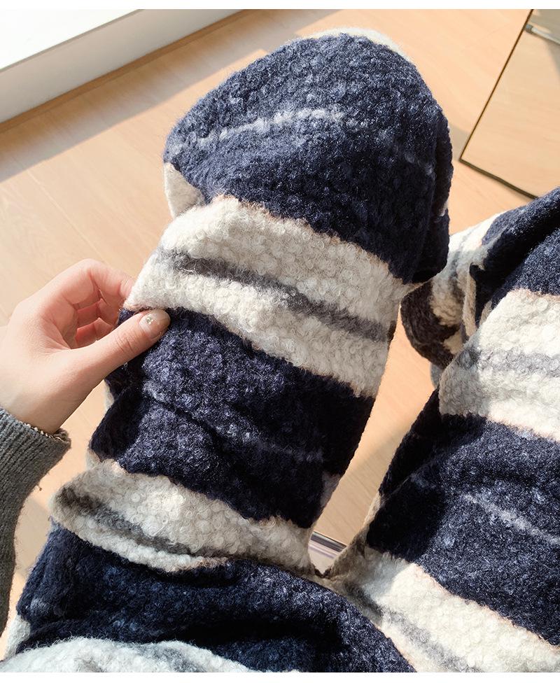 Women's High Waist Shaggy Stripe Casual Pants - Autumn/Winter Slimming Wide Leg for Lounging & Walking
