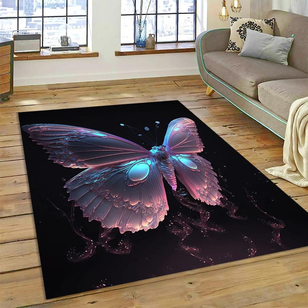 HD Fantasy Butterfly Flower Cartoon Carpet Rug for Home Living Room Bedroom Sofa Doormat Decor,Kids Area Rug Non-slip Floor Mat