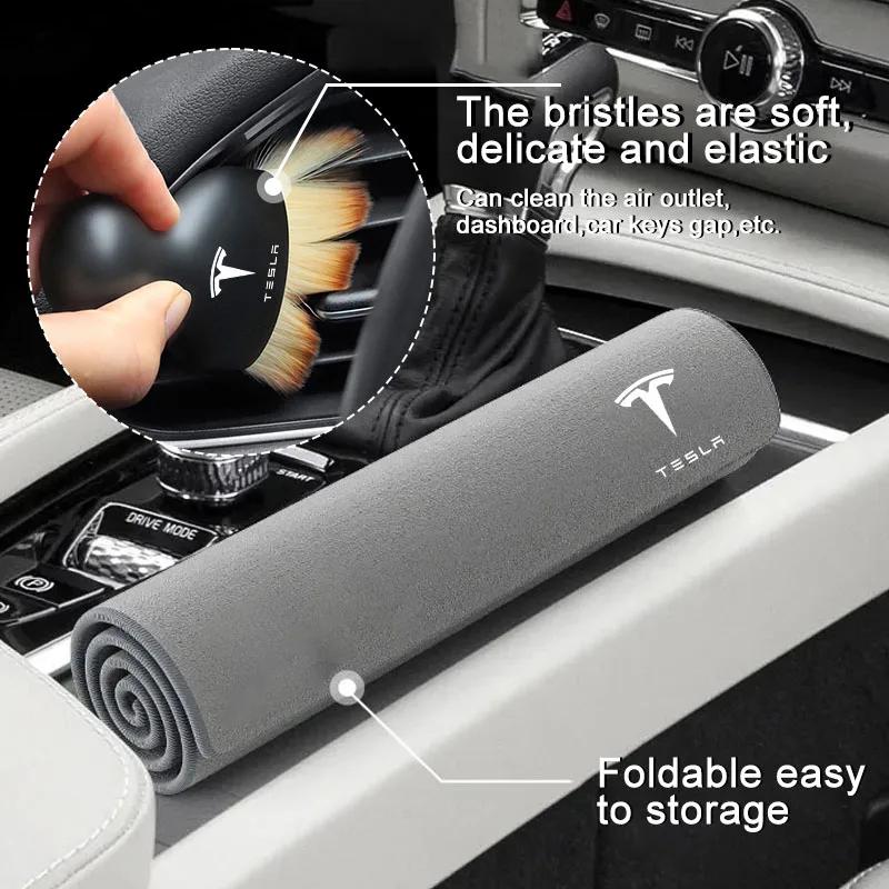 Autosticker Tesla Suède Schoon Leer Doek Auto Wassen Schoonmaakgereedschap Airconditioning Uitlaat Schoonmaken Zachte Borstel voor Tesla Model