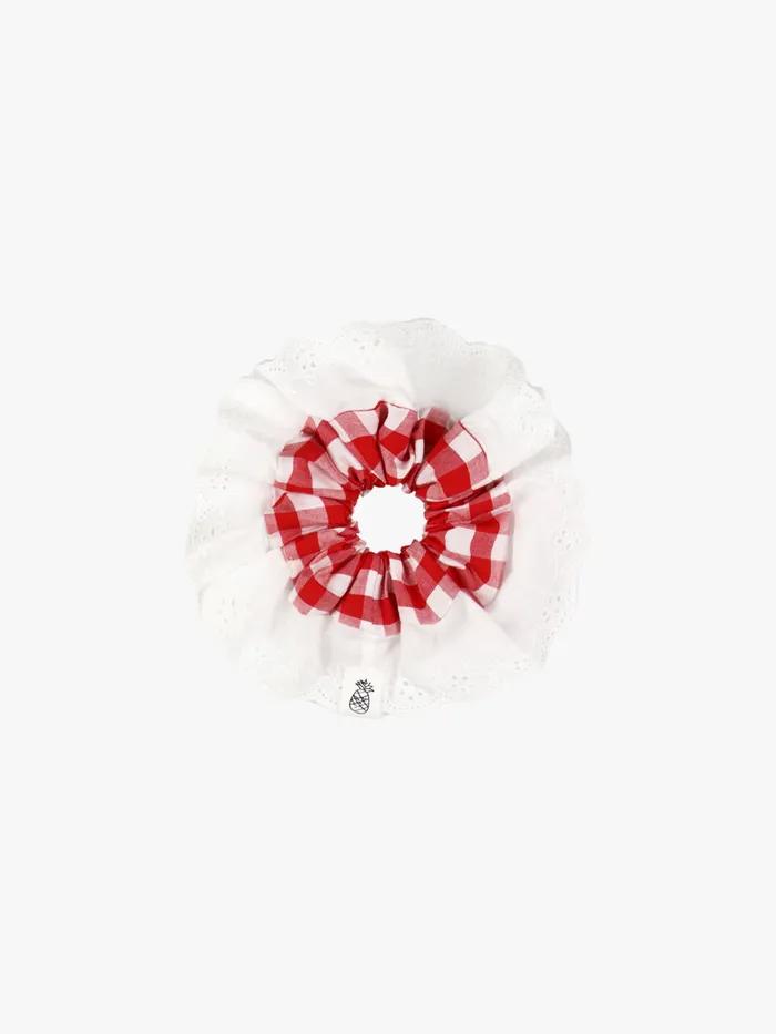 CHECK LACE SCRUNCHIE_RED