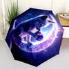 Cute Fluffy Puppy Print Folding Umbrella, Blue Starry Sky Design Compact Sun/Rain Umbrella