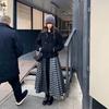 2025 Autumn Artistic Retro Plaid Patchwork Elastic Waist Long Skirt