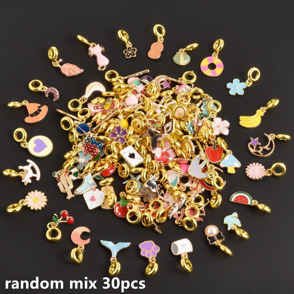 10/20/30/50pcs Cute Animal Flower Plant Charm With Hoop DIY Pendants For Jewelry Making Bracelets Anklets Enamel Charms Material