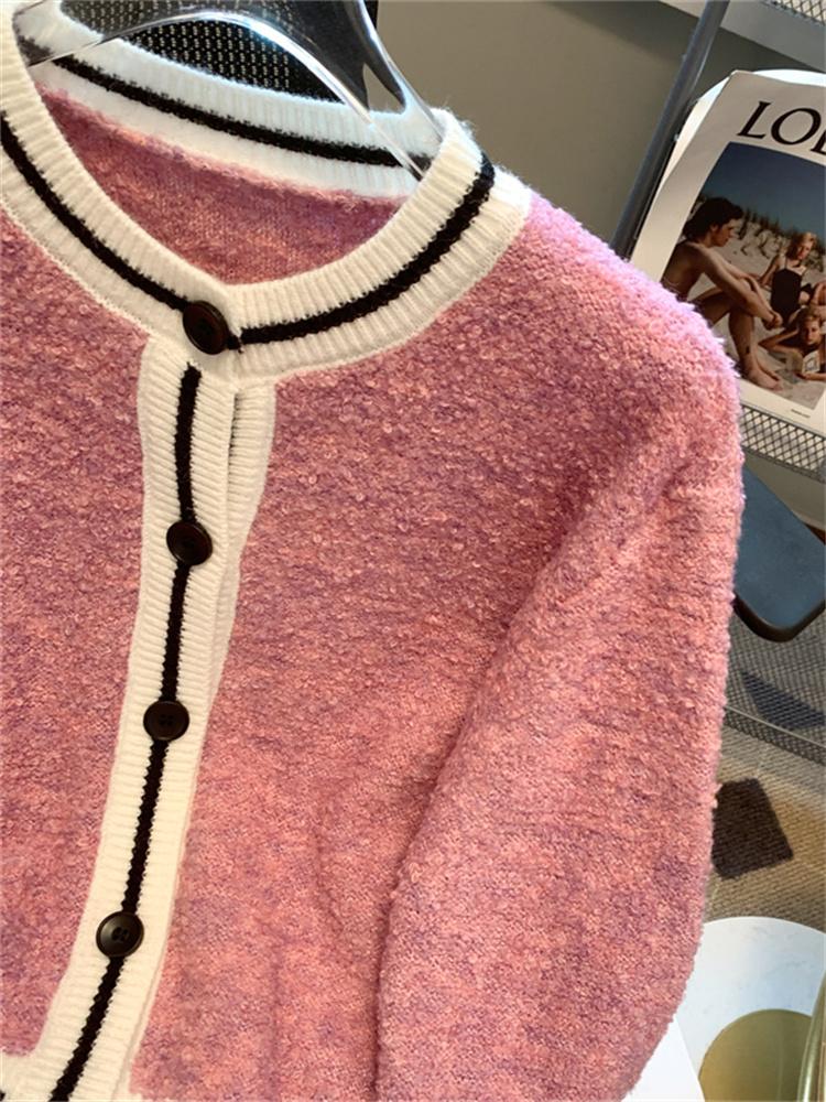 Knitted Women Cardigan Autumn Winter  New Patchwork Long Sleeve Sweater Casual Vintage Single Breasted Cardigans