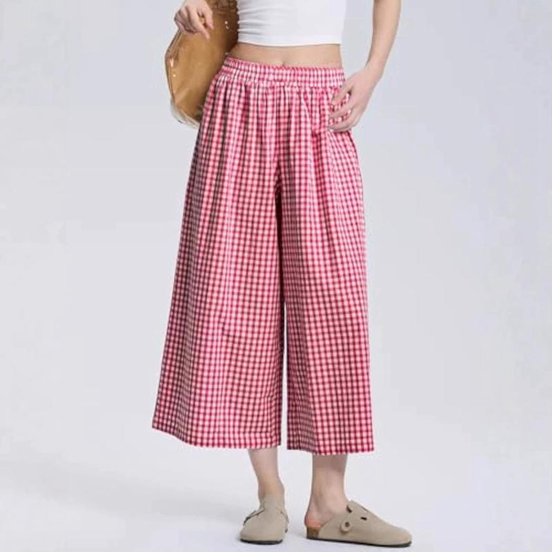 Women's Plaid Loose Casual Pants Crop-length Pants