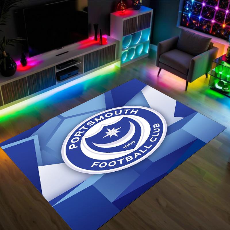 Portsmouth FC Design Kristall-Samt-Teppich Gemütlich Nicht?Rutschfester Teppich mit Aufdruck für Schlafzimmer Wohnzimmer Eingang